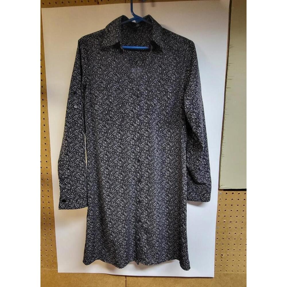 EXPRESS Shirt dress long sleeve black/white Portofino collar V-Neck like new Med